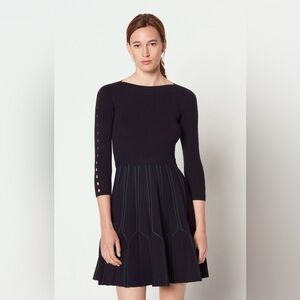 Sandro Knit Pleated fit and Flare EU40/USM-L Navy/Green EUC